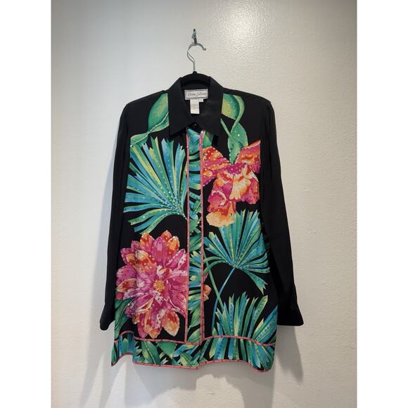 Diane Gilman Tops - Diane Gilman Blouse Women’s Size Medium Sequin Floral Print Tropical Silk Party